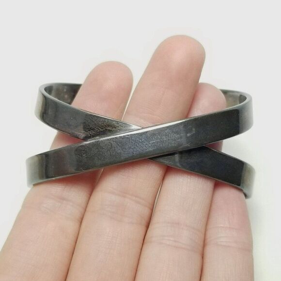 Vintage Sterling Silver X Cross Over Bypass Design Cuff Bangle Bracelet, Mexico - Picture 8 of 8
